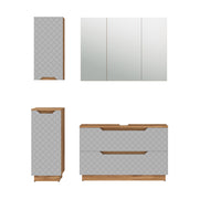 Vicco Set di mobili da bagno Rovere/grigio con struttura in piastrelle 4 parti