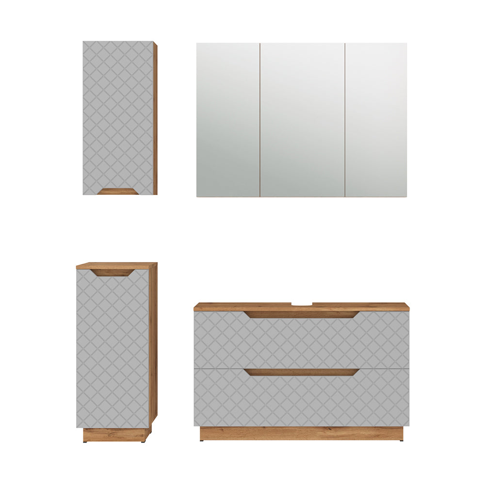 Vicco Set di mobili da bagno Rovere/grigio con struttura in piastrelle 4 parti