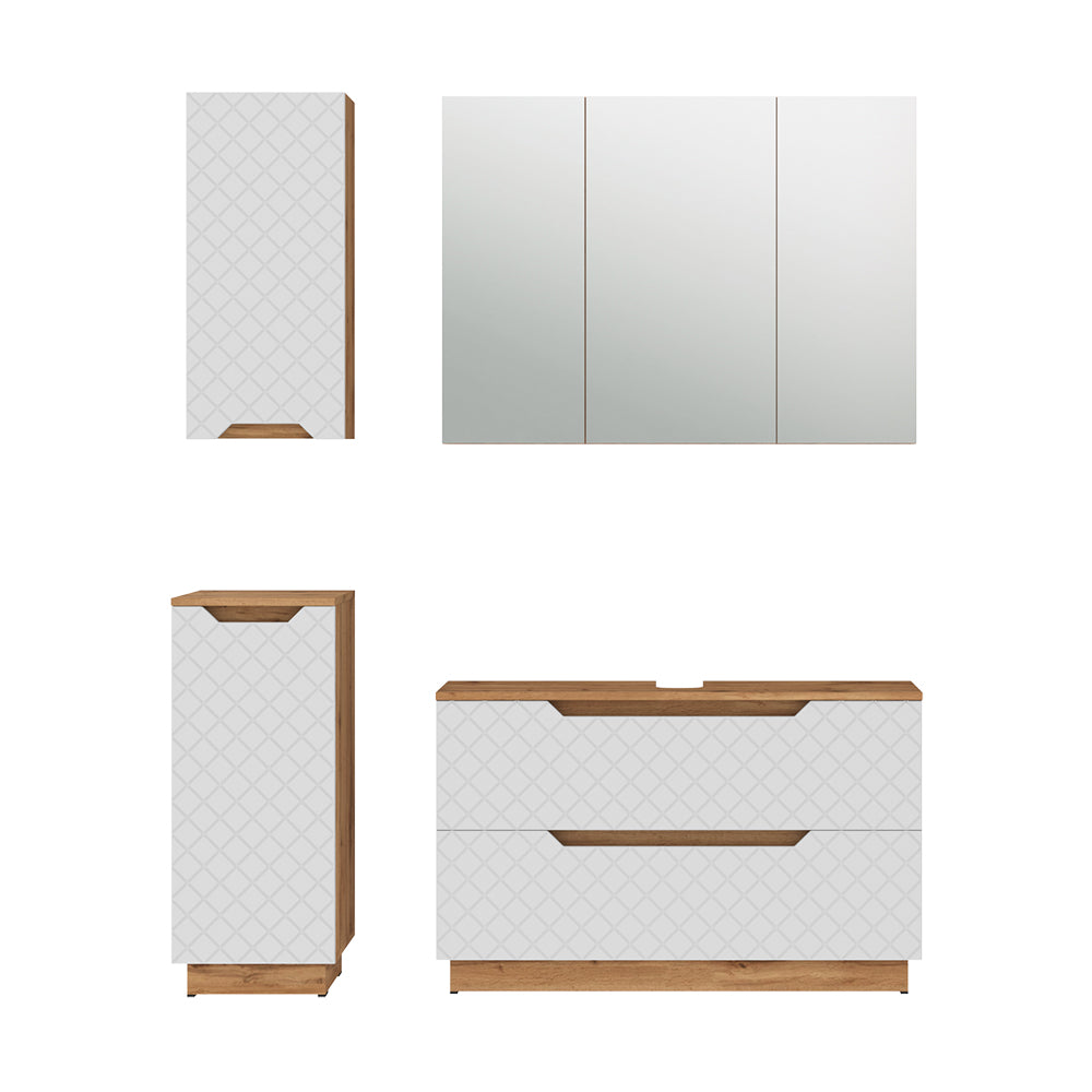 Vicco Set di mobili da bagno Rovere/bianco con struttura in piastrelle 4 parti