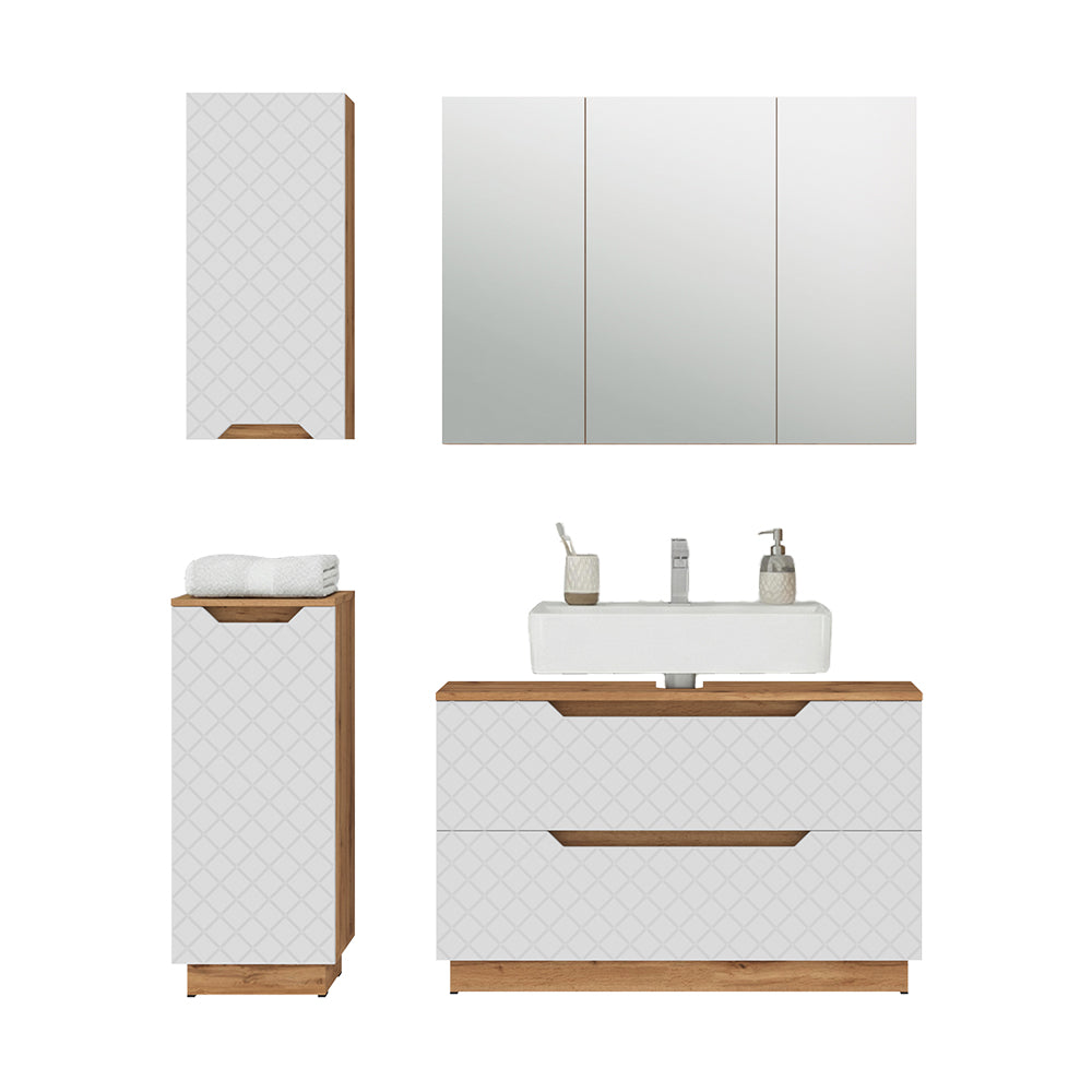 Vicco Set di mobili da bagno Rovere/bianco con struttura in piastrelle 4 parti