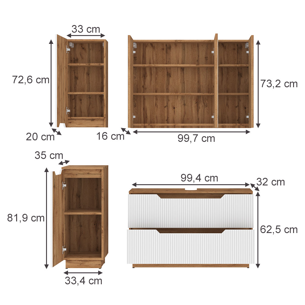 Vicco Set di mobili da bagno Rovere/bianco a strisce 4 parti