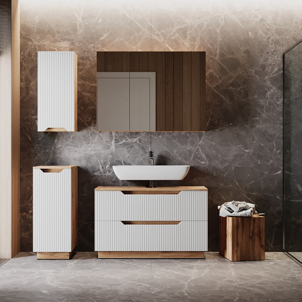 Vicco Set di mobili da bagno Rovere/bianco a strisce 4 parti