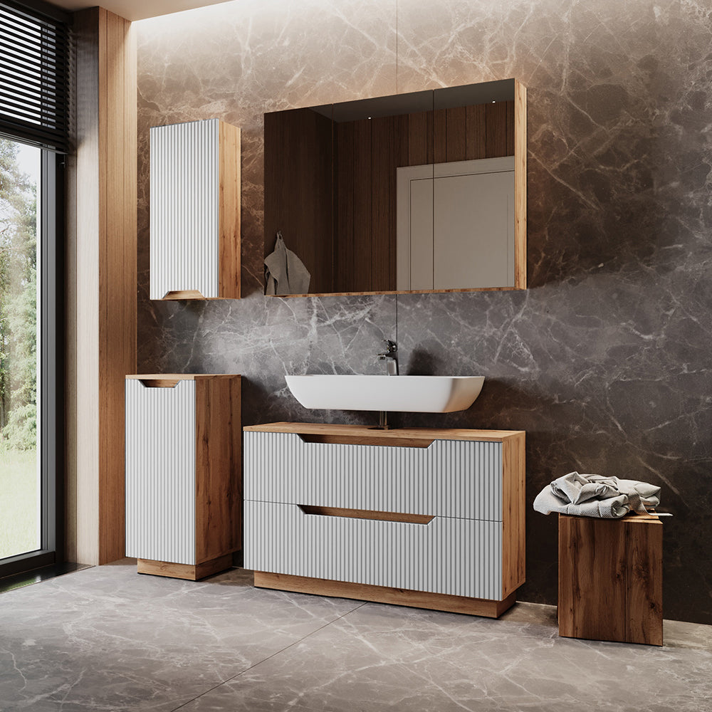 Vicco Set di mobili da bagno Rovere/bianco a strisce 4 parti