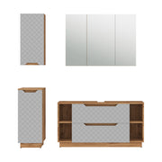 Vicco Set di mobili da bagno Rovere/grigio con struttura in piastrelle 4 parti