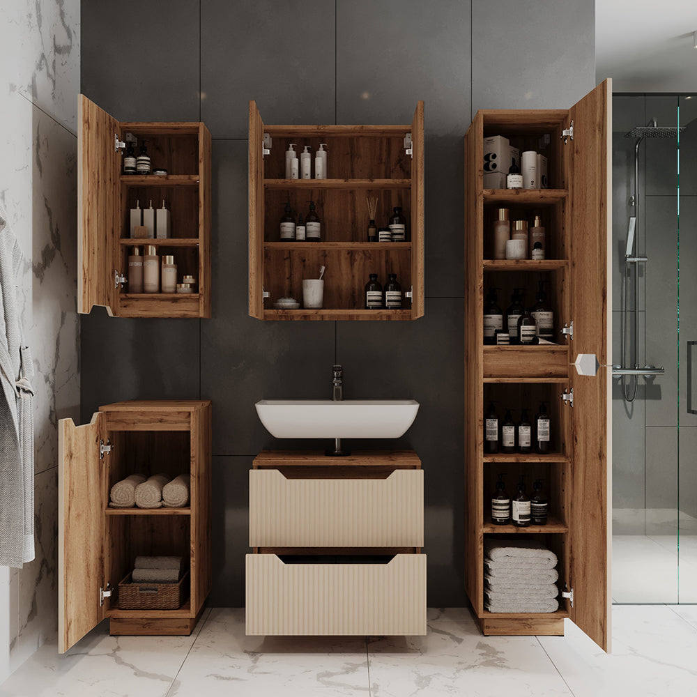Vicco Set di mobili da bagno Rovere/cashmere a righe 3 parti