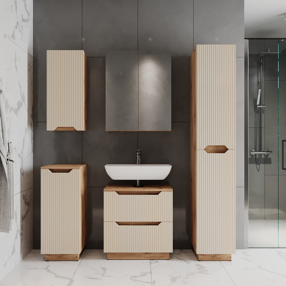 Vicco Set di mobili da bagno Rovere/cashmere a righe 3 parti