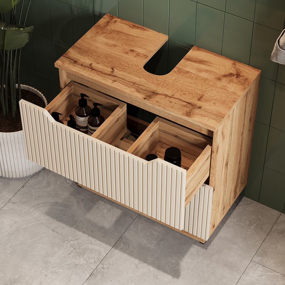 Vicco Set di mobili da bagno Rovere/cashmere a righe 3 parti