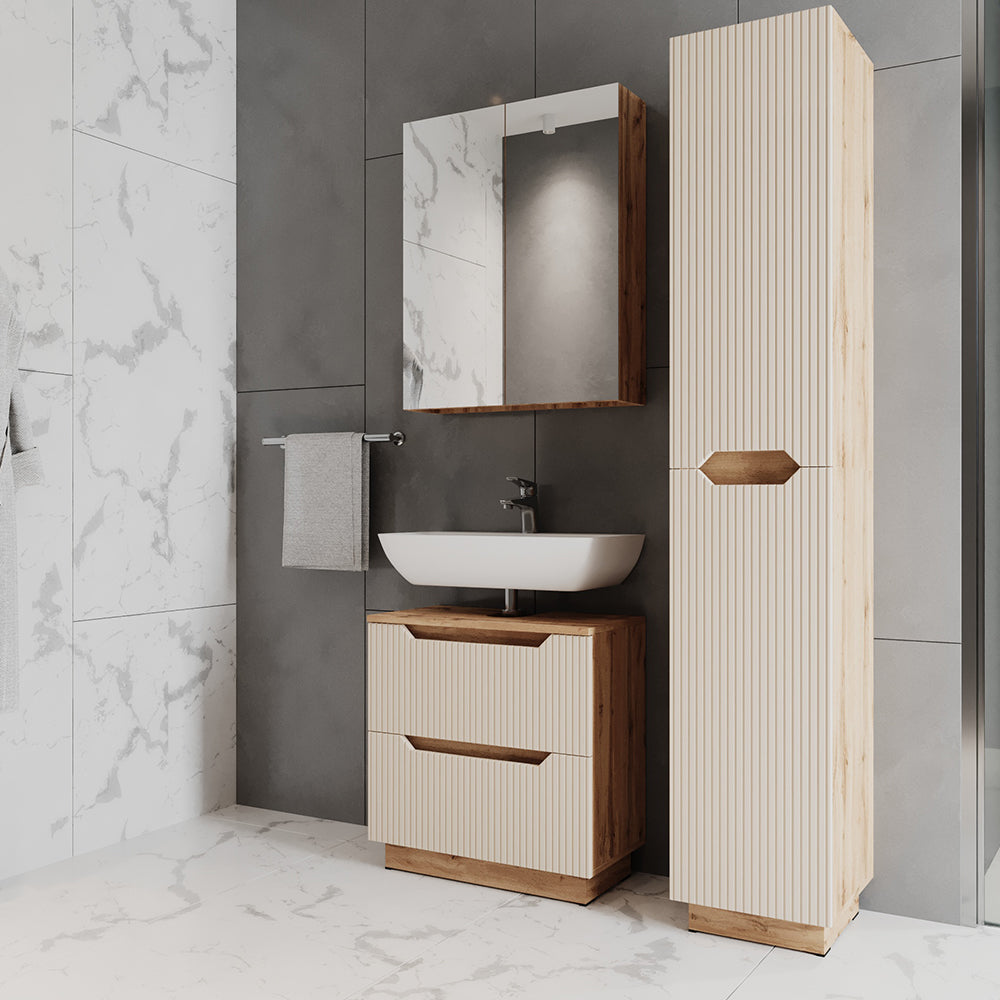 Vicco Set di mobili da bagno Rovere/cashmere a righe 3 parti