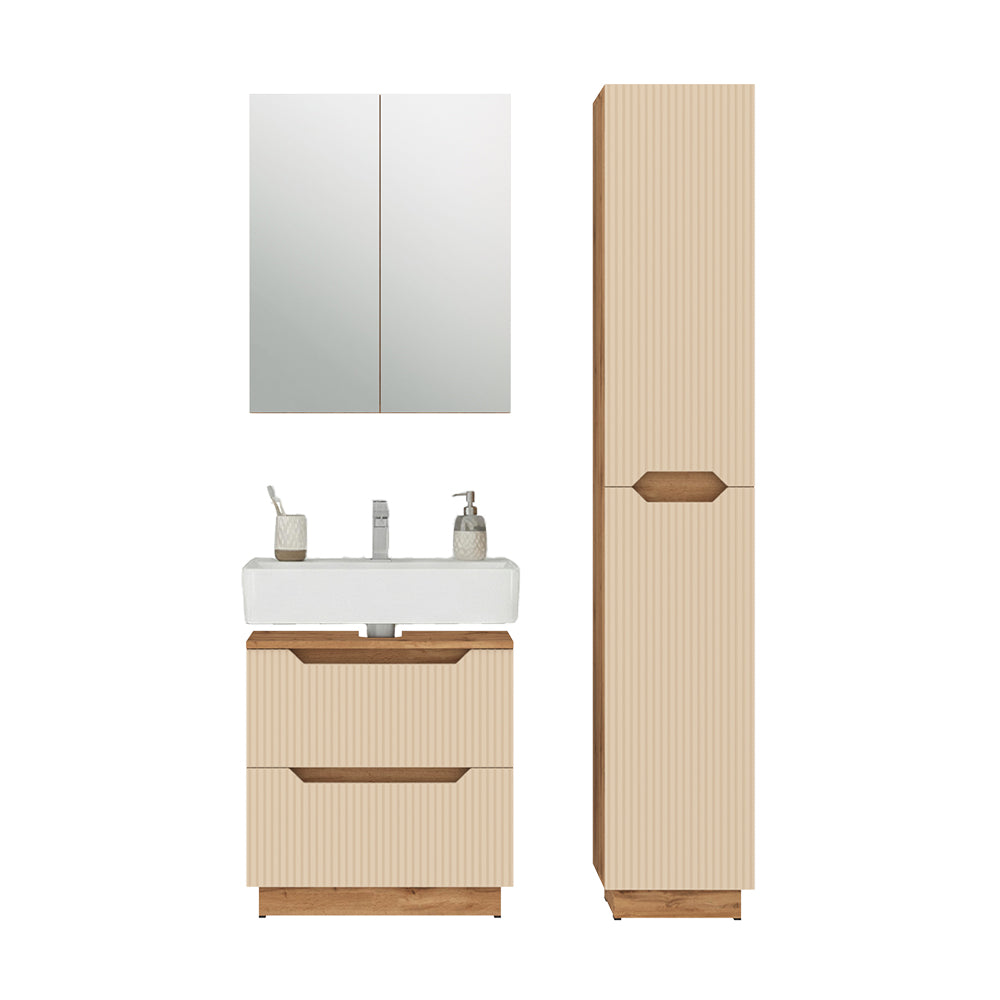 Vicco Set di mobili da bagno Rovere/cashmere a righe 3 parti
