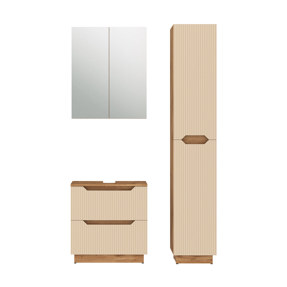Vicco Set di mobili da bagno Rovere/cashmere a righe 3 parti