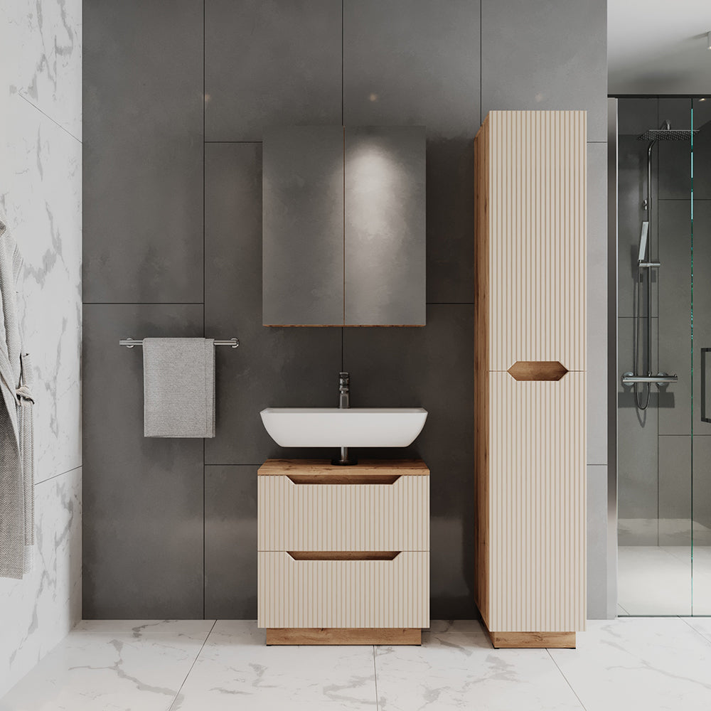 Vicco Set di mobili da bagno Rovere/cashmere a righe 3 parti