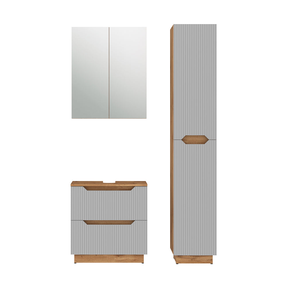Vicco Set di mobili da bagno Rovere/grigio a righe 3 parti