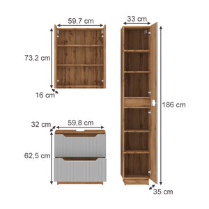 Vicco Set di mobili da bagno Rovere/grigio a righe 3 parti