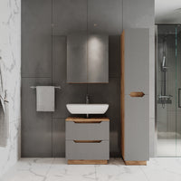 Vicco Set di mobili da bagno Rovere/grigio a righe 3 parti
