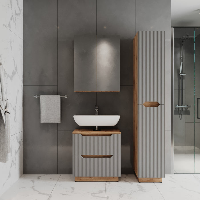 Vicco Set di mobili da bagno Rovere/grigio a righe 3 parti