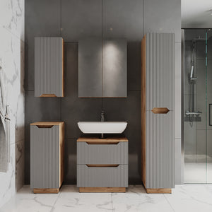 Vicco Set di mobili da bagno Rovere/grigio a righe 3 parti