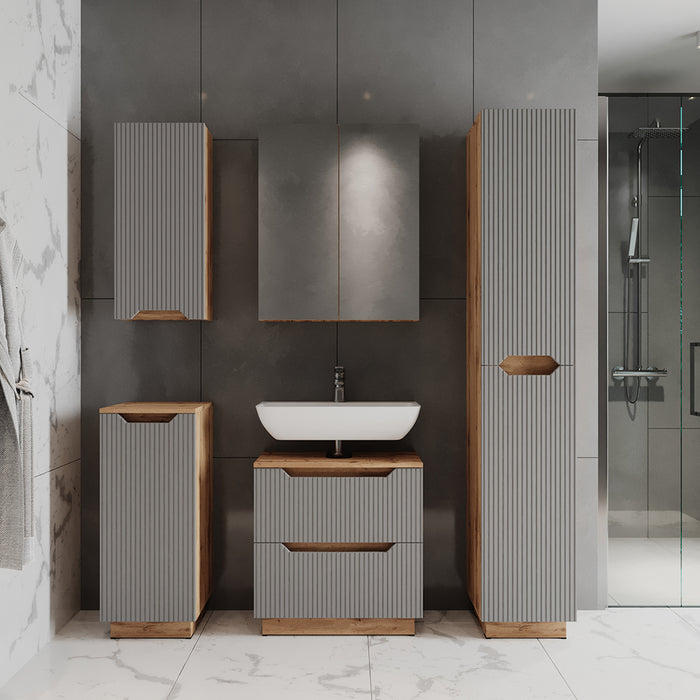 Vicco Set di mobili da bagno Rovere/grigio a righe 3 parti