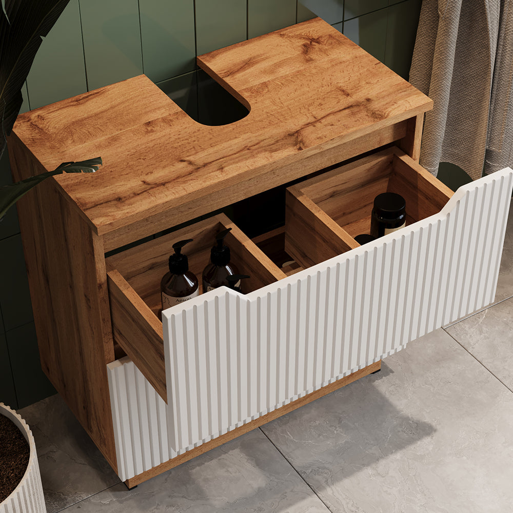 Vicco Set di mobili da bagno Rovere/bianco a strisce 3 parti