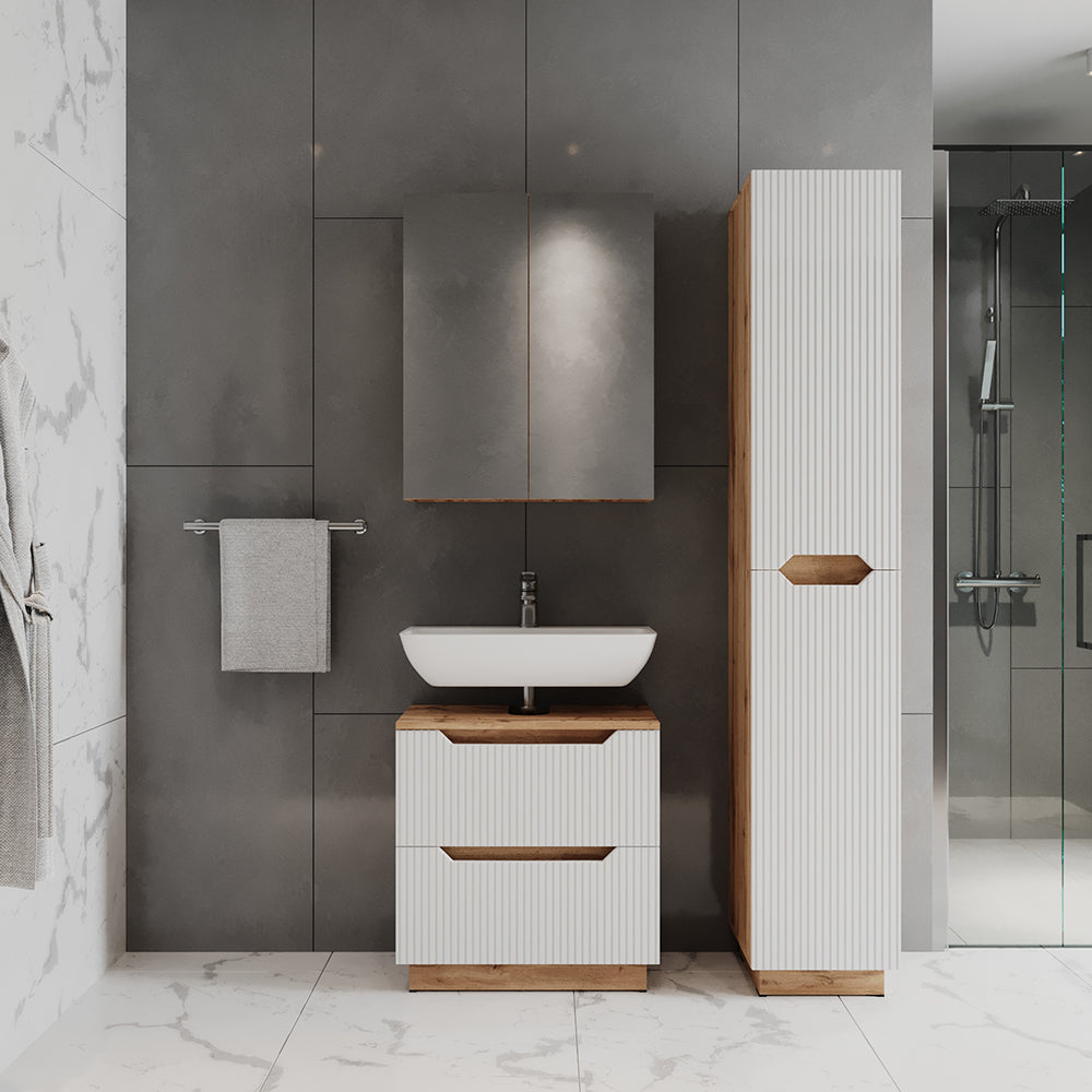 Vicco Set di mobili da bagno Rovere/bianco a strisce 3 parti