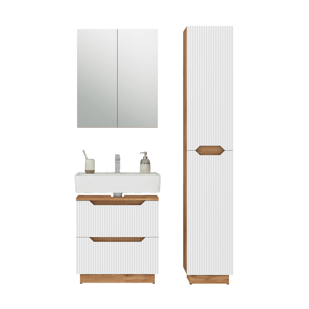 Vicco Set di mobili da bagno Rovere/bianco a strisce 3 parti