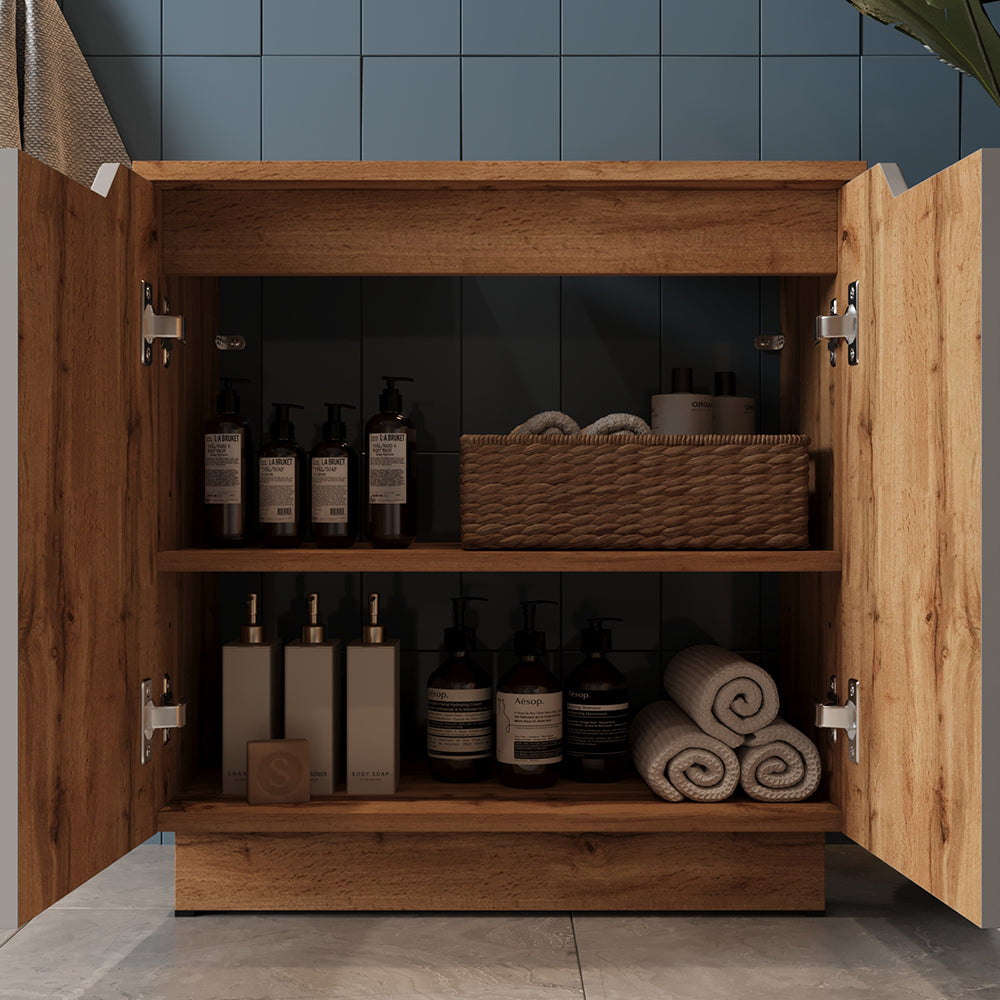 Vicco Set di mobili da bagno Rovere/grigio con struttura in piastrelle 3 parti