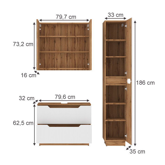 Vicco Set di mobili da bagno Rovere/bianco a strisce 3 parti