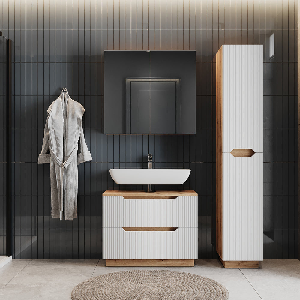 Vicco Set di mobili da bagno Rovere/bianco a strisce 3 parti