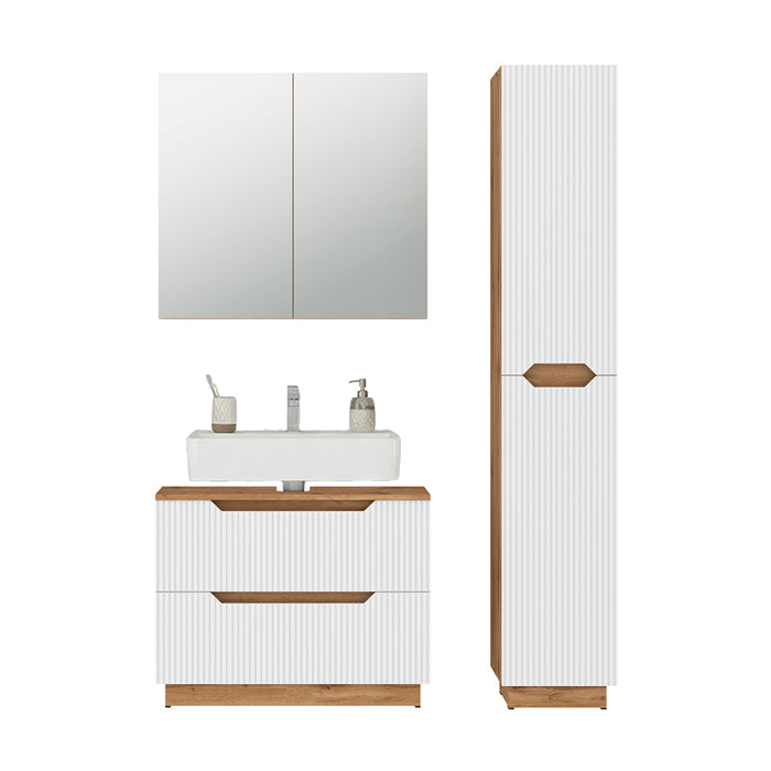 Vicco Set di mobili da bagno Rovere/bianco a strisce 3 parti