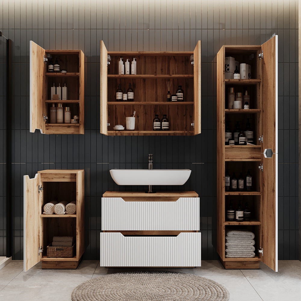 Vicco Set di mobili da bagno Rovere/bianco a strisce 3 parti