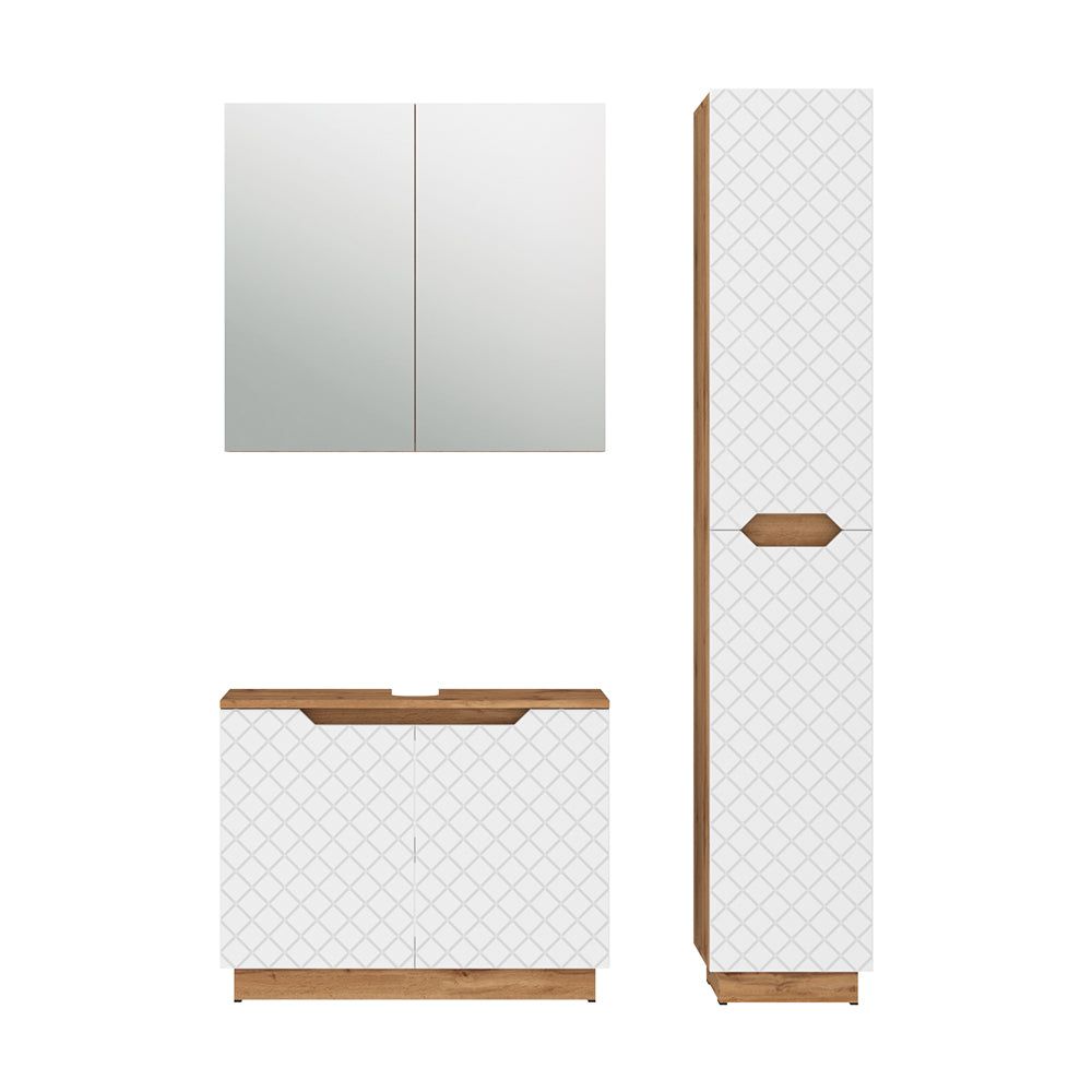 Vicco Set di mobili da bagno Rovere/bianco con struttura in piastrelle 3 parti