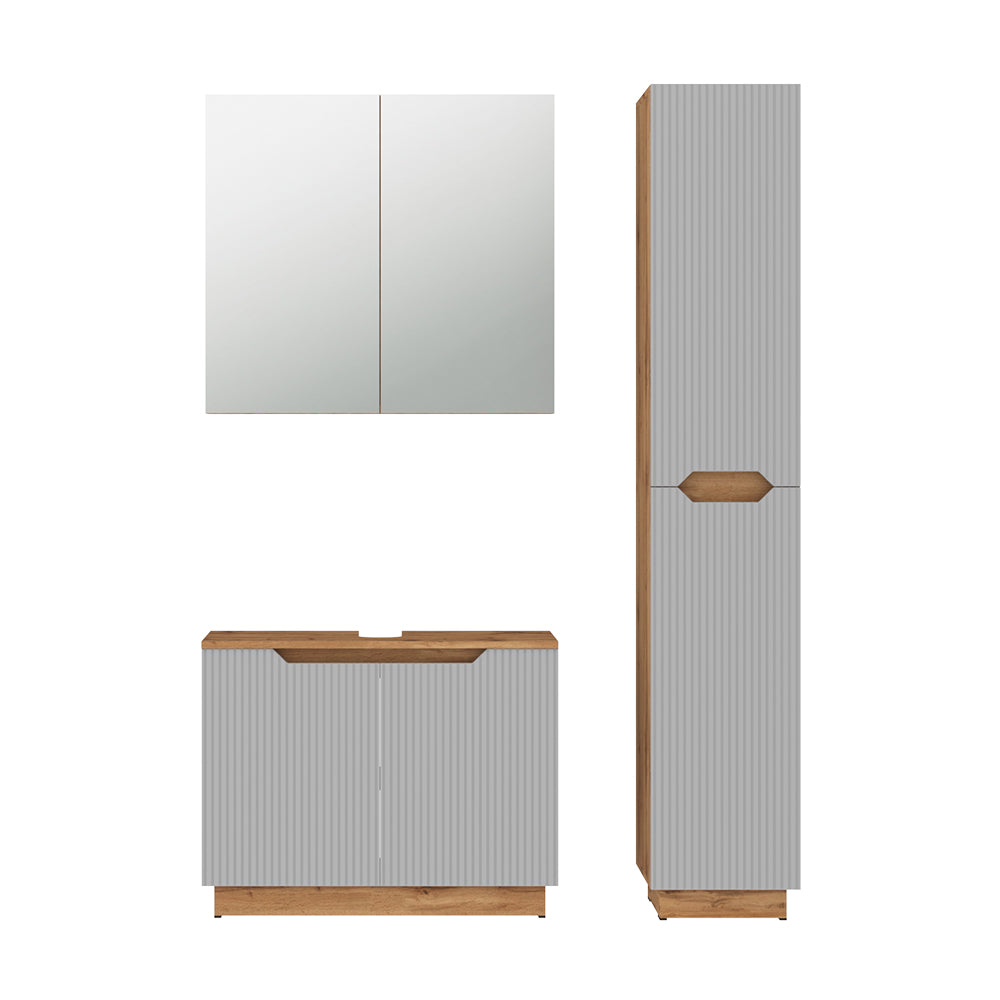 Vicco Set di mobili da bagno Rovere/grigio a righe 3 parti