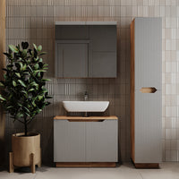 Vicco Set di mobili da bagno Rovere/grigio a righe 3 parti