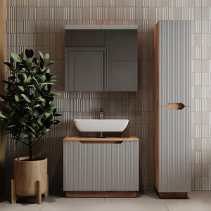 Vicco Set di mobili da bagno Rovere/grigio a righe 3 parti