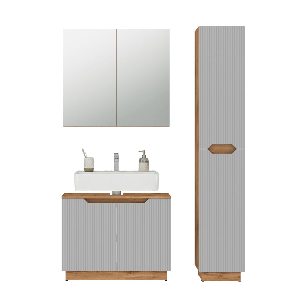 Vicco Set di mobili da bagno Rovere/grigio a righe 3 parti
