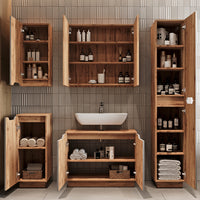 Vicco Set di mobili da bagno Rovere/grigio a righe 3 parti