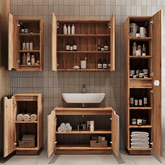 Vicco Set di mobili da bagno Rovere/grigio a righe 3 parti
