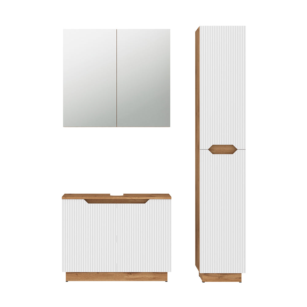Vicco Set di mobili da bagno Rovere/bianco a strisce 3 parti