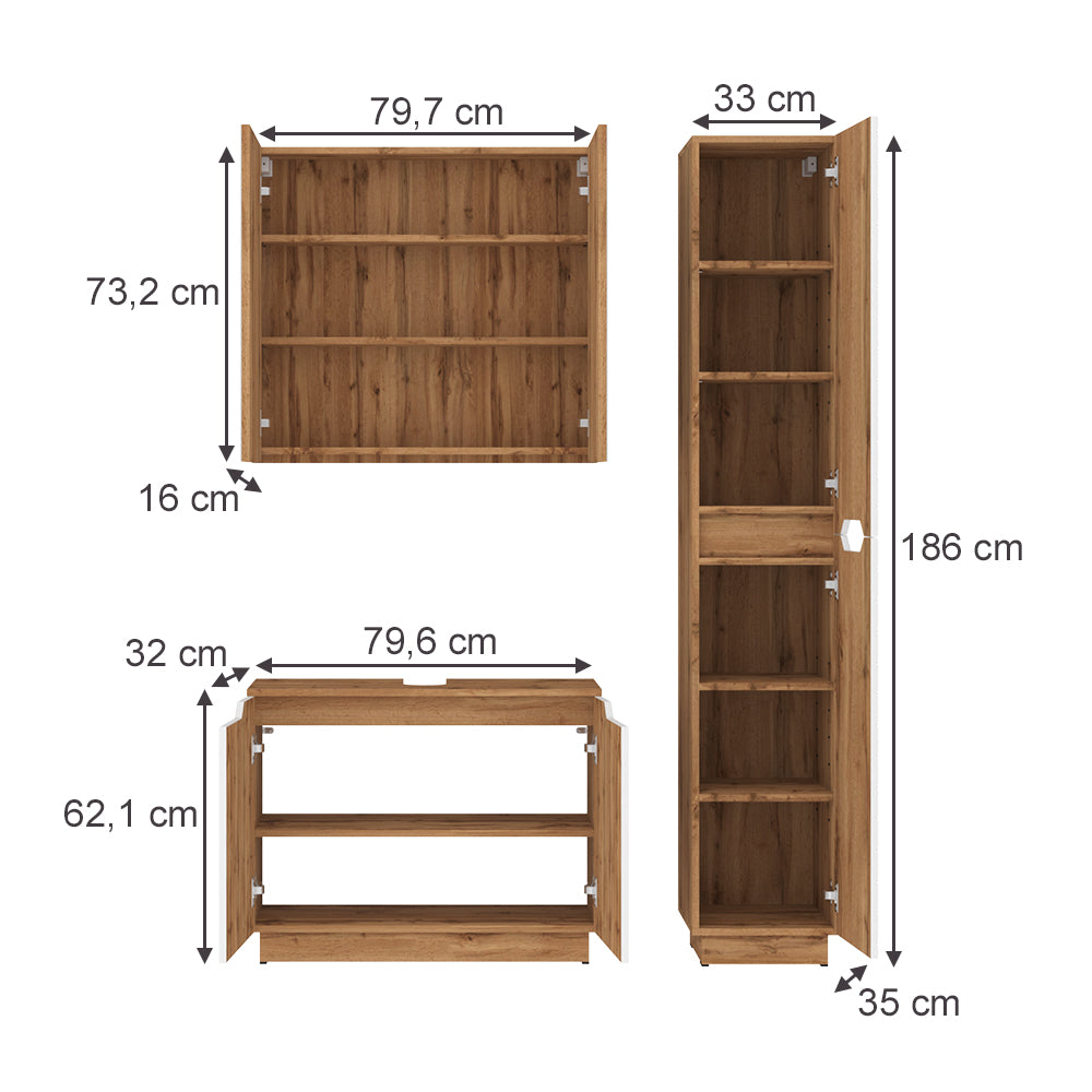 Vicco Set di mobili da bagno Rovere/bianco a strisce 3 parti