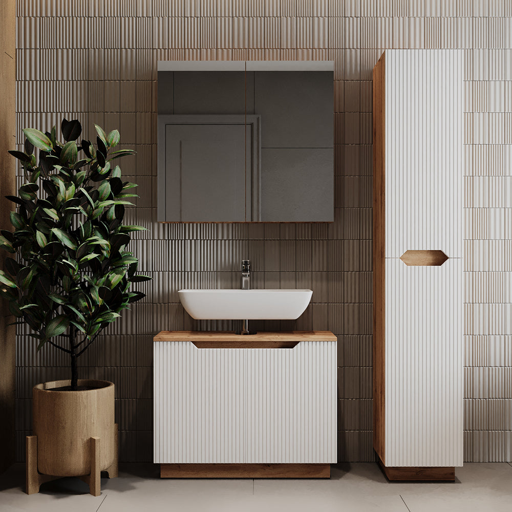 Vicco Set di mobili da bagno Rovere/bianco a strisce 3 parti