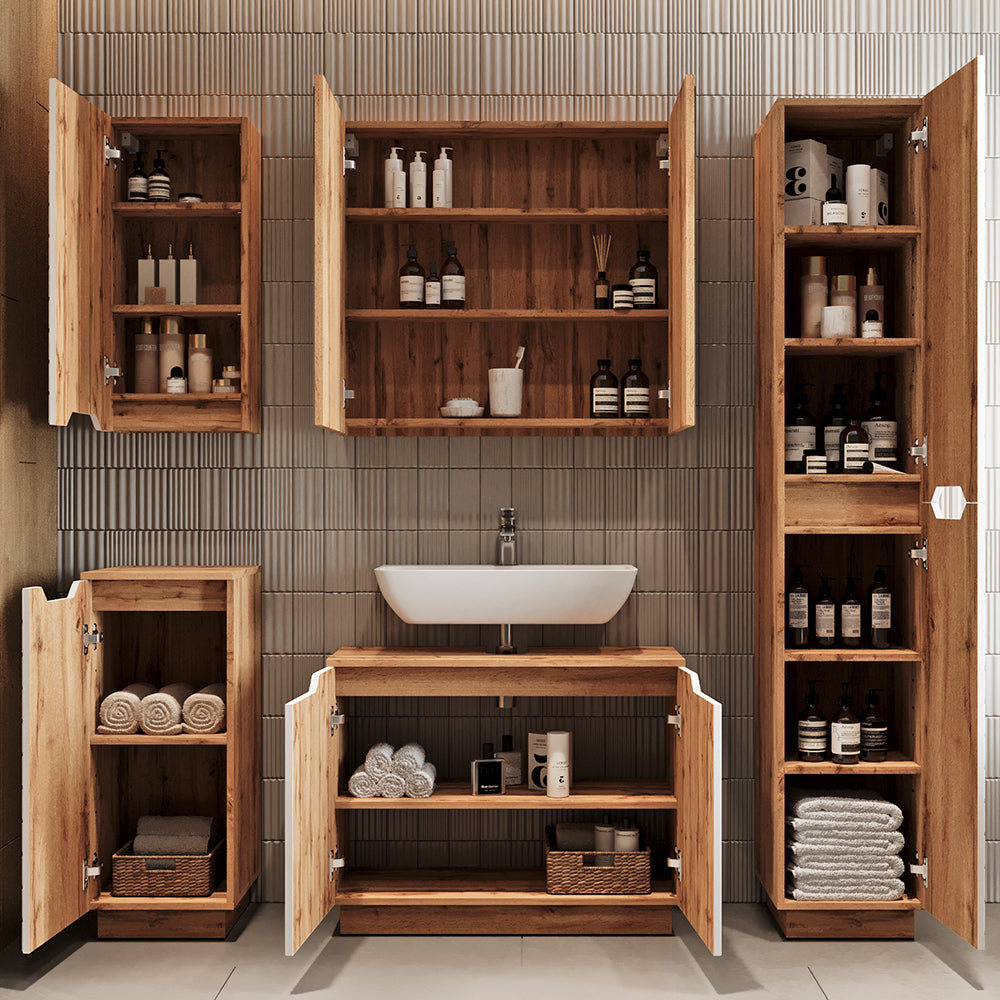 Vicco Set di mobili da bagno Rovere/bianco a strisce 3 parti