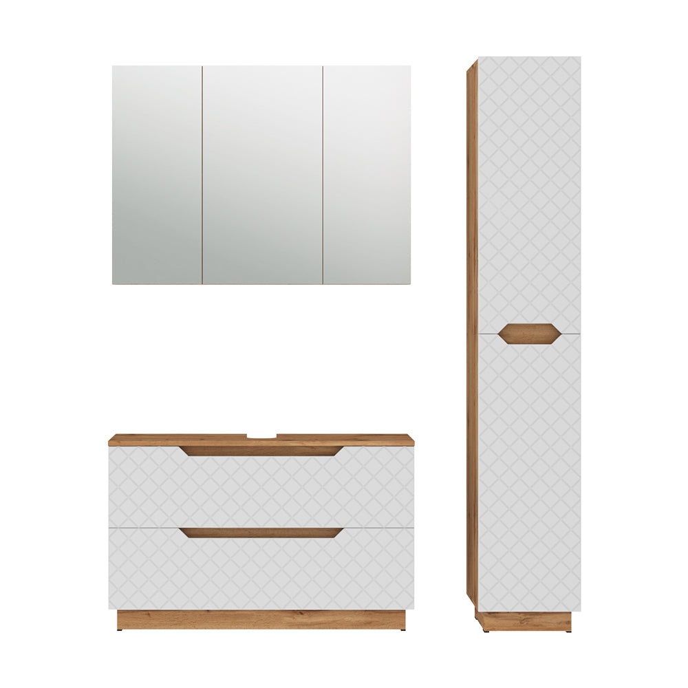 Vicco Set di mobili da bagno Rovere/bianco con struttura in piastrelle 3 parti