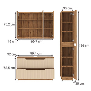 Vicco Set di mobili da bagno Rovere/cashmere a righe 3 parti