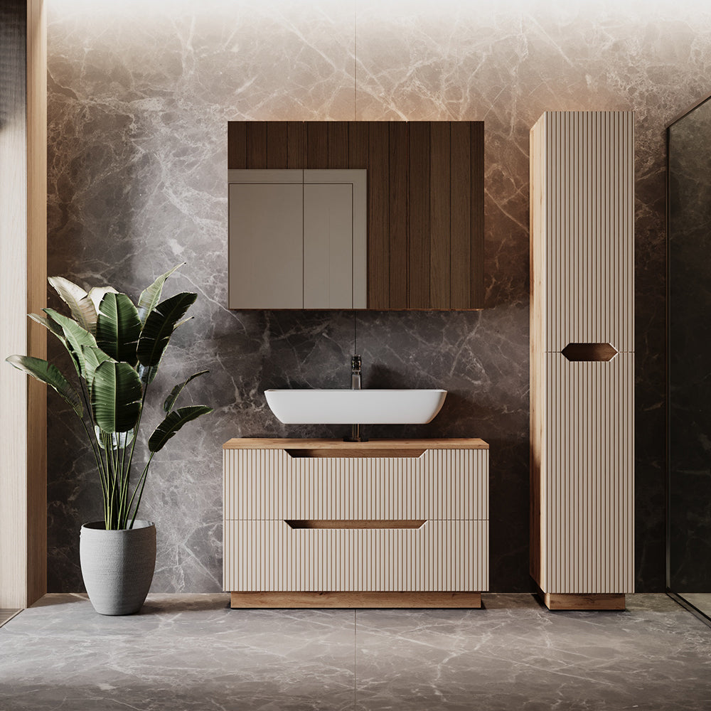 Vicco Set di mobili da bagno Rovere/cashmere a righe 3 parti