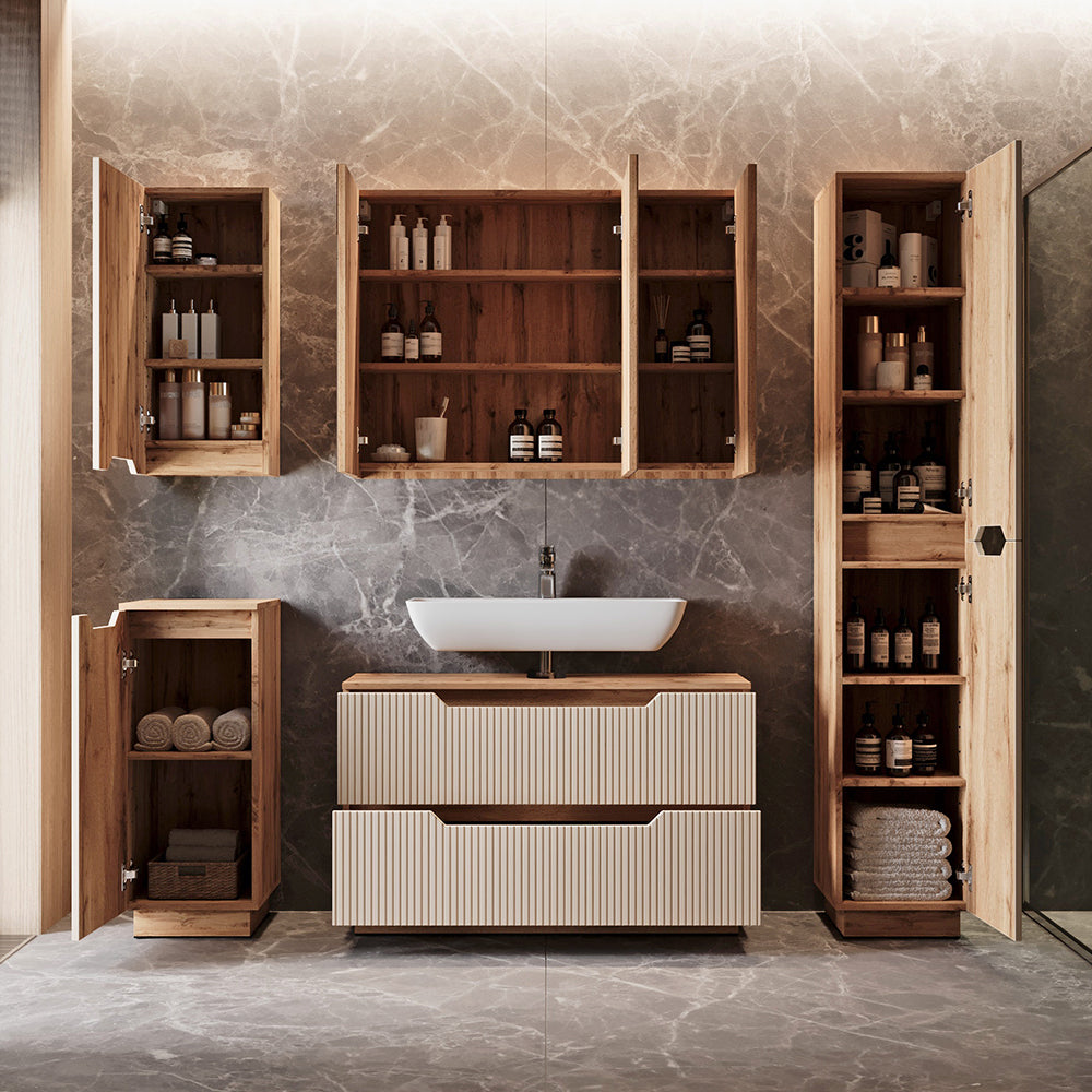 Vicco Set di mobili da bagno Rovere/cashmere a righe 3 parti