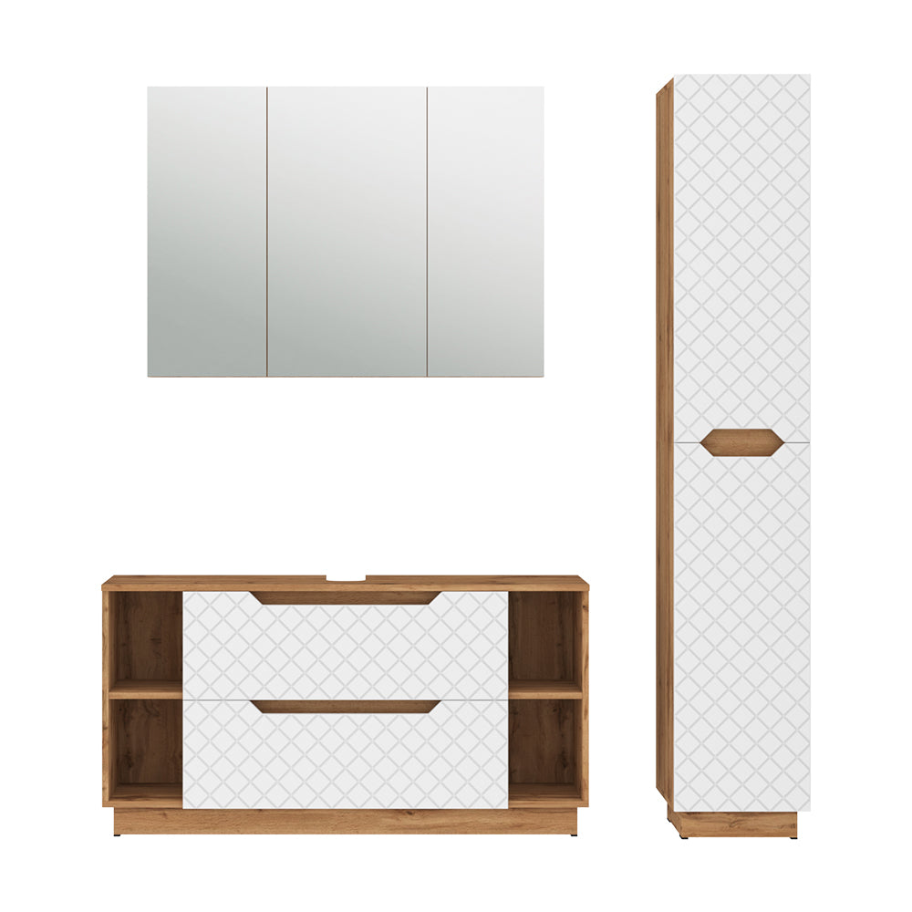 Vicco Set di mobili da bagno Rovere/bianco con struttura in piastrelle 3 parti