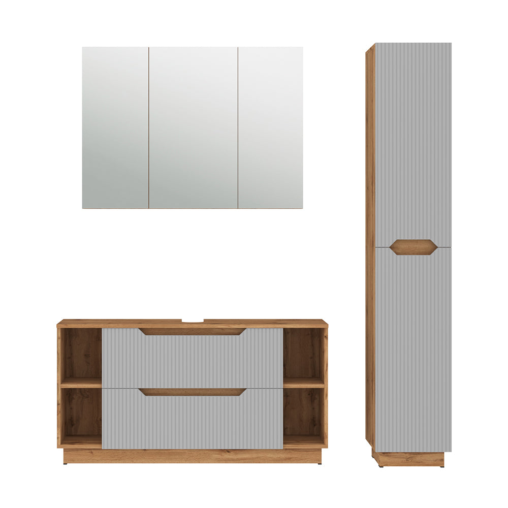 Vicco Set di mobili da bagno Rovere/grigio a righe 3 parti