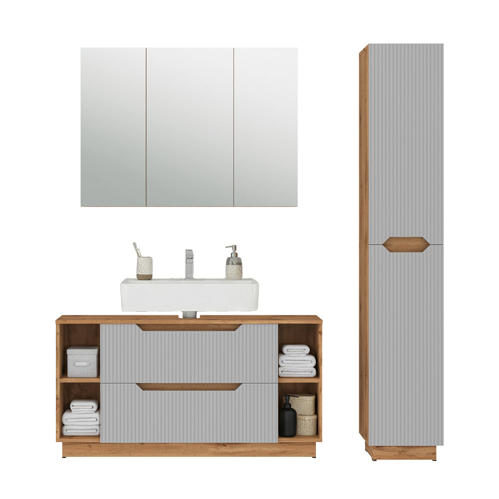 Vicco Set di mobili da bagno Rovere/grigio a righe 3 parti