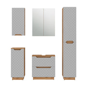 Vicco Set di mobili da bagno Rovere/grigio con struttura in piastrelle 5 parti