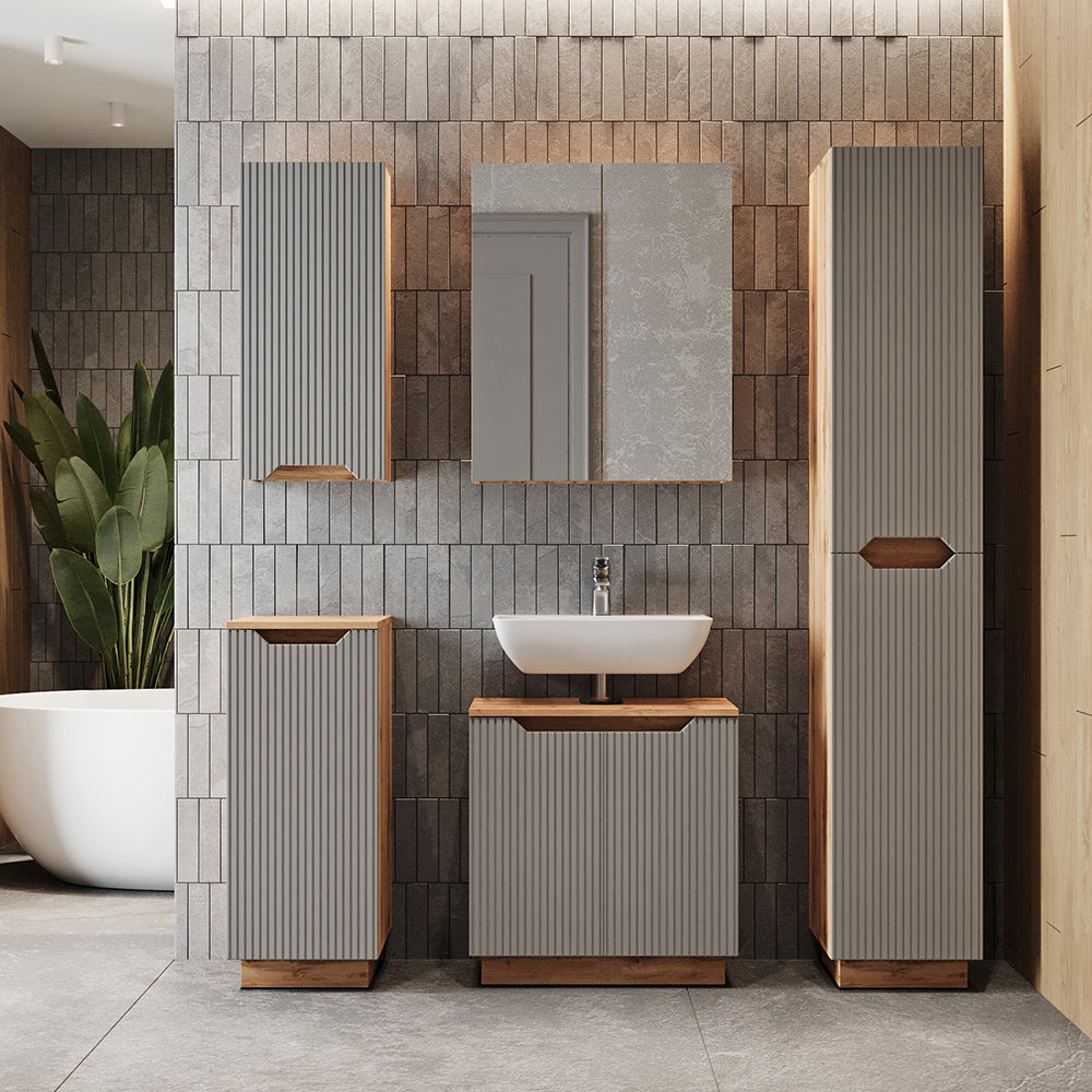 Vicco Set di mobili da bagno Rovere/grigio a righe 5 parti