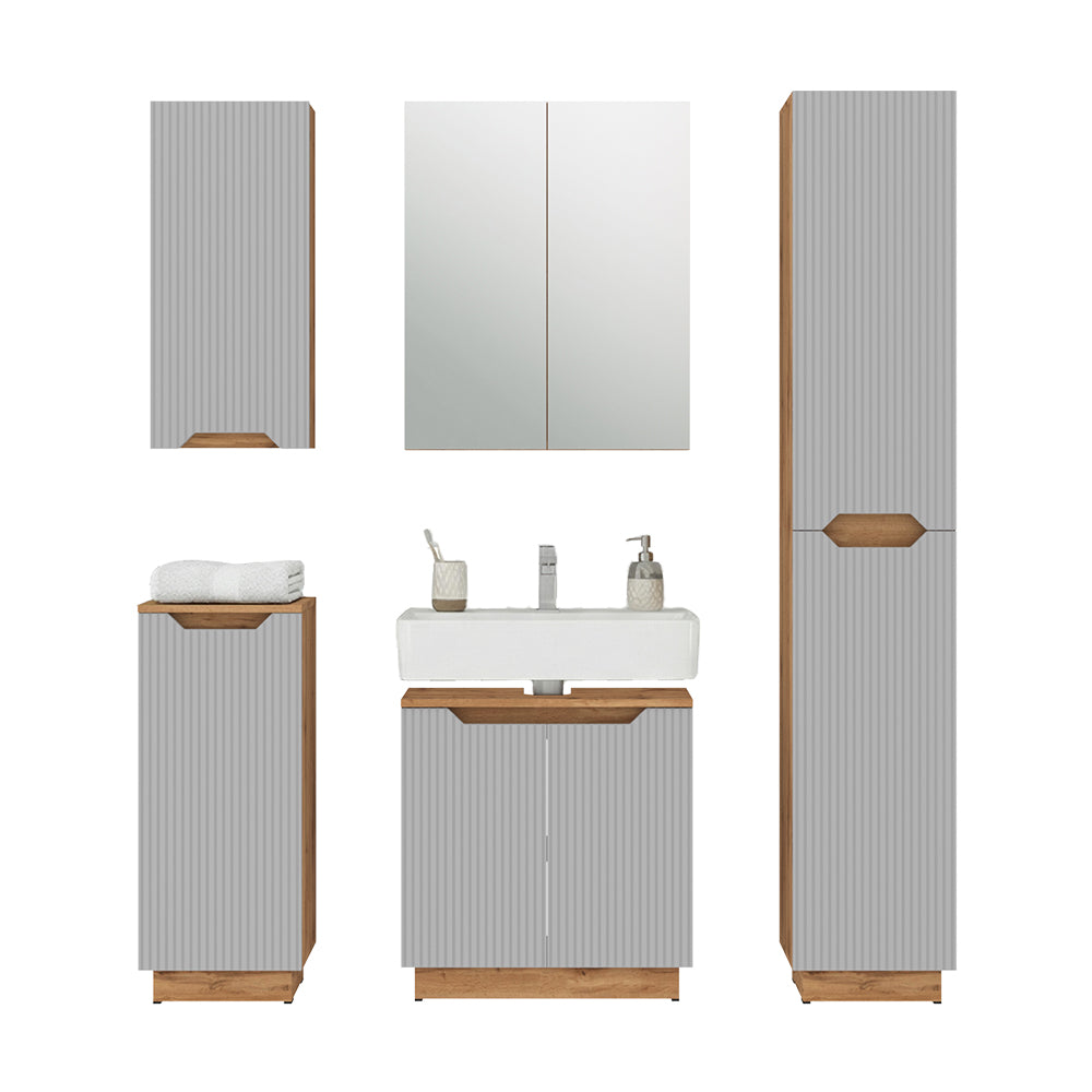 Vicco Set di mobili da bagno Rovere/grigio a righe 5 parti